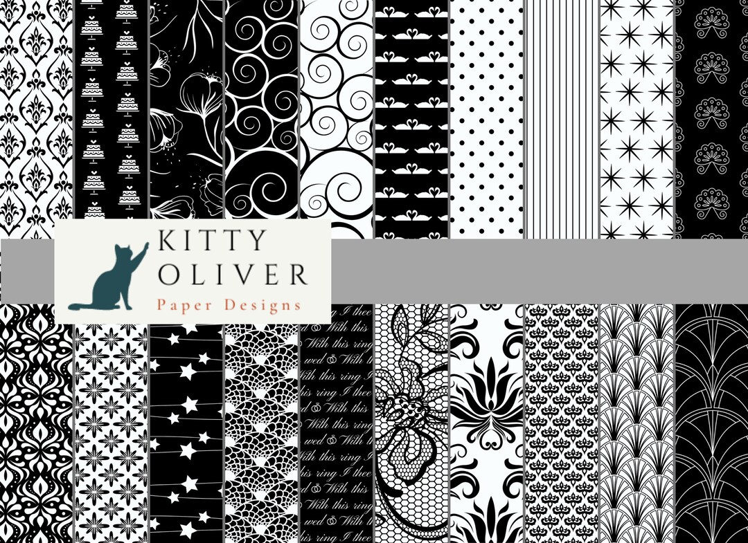 Elegant Black and White Wedding Paper Pack,digital Paper Download for Scrapbooking, Card Making ...