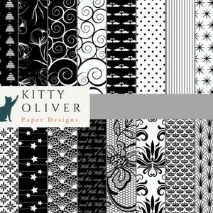 Elegant zwart-wit bruiloftspapierpakket, digitale papierdownload voor scrapbooking, kaarten maken, uitnodigingen, papierknutselen, 12x12, 300 dpi
