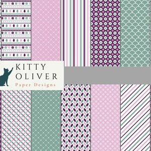 Paquete de papel de ciruela, menta y lila pálido / Descarga de papel digital imprimible, scrapbooking, fabricación de tarjetas, manualidades de papel 12x12, 300 DPI
