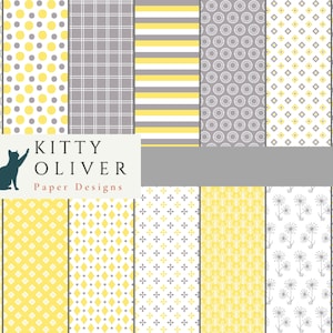 Pastel Gray and Yellow Geometric Patterns Paper Pack | Printable Digital Paper Download, Scrapbooking, Paper Crafts 12x12, 300 DPI