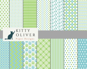 Light Blue and Green Digital Paper Pack | Printable Digital Paper Download, Scrapbooking, Card Making, Paper Crafts 12x12, 300 DPI
