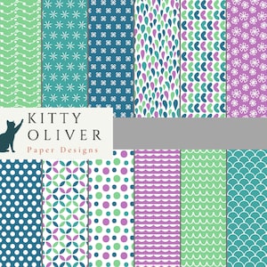 Viola, Verde, Turchese, Blu Paper Pack / Stampabile Digital Paper Download, Scrapbooking, Card Making, Paper Crafts 12x12, 300 DPI