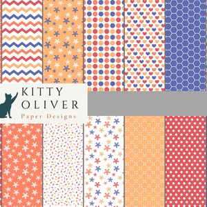 Blue, Orange, Red Digital Paper Pack | Printable Digital Paper Download | Digital Scrapbook Paper