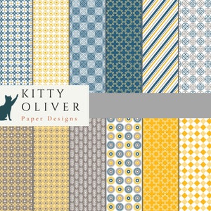Pack de papier numérique jaune, gris et sarcelle | Téléchargement de papier numérique imprimable pour scrapbooking, fabrication de cartes, artisanat en papier, 12x12, 300 DPI