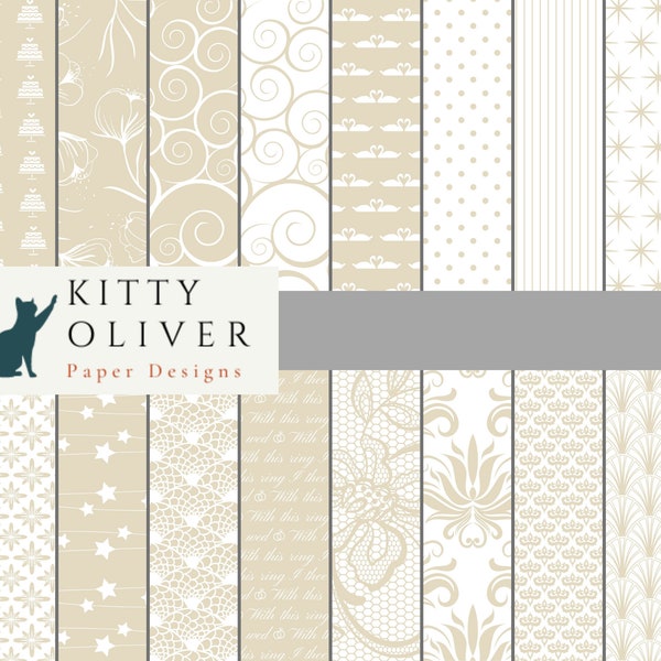 Elegant Taupe Wedding Paper Pack, Printable Digital Paper Download for Scrapbooking, Card Making, Paper Crafting, 12x12, 300 dpi