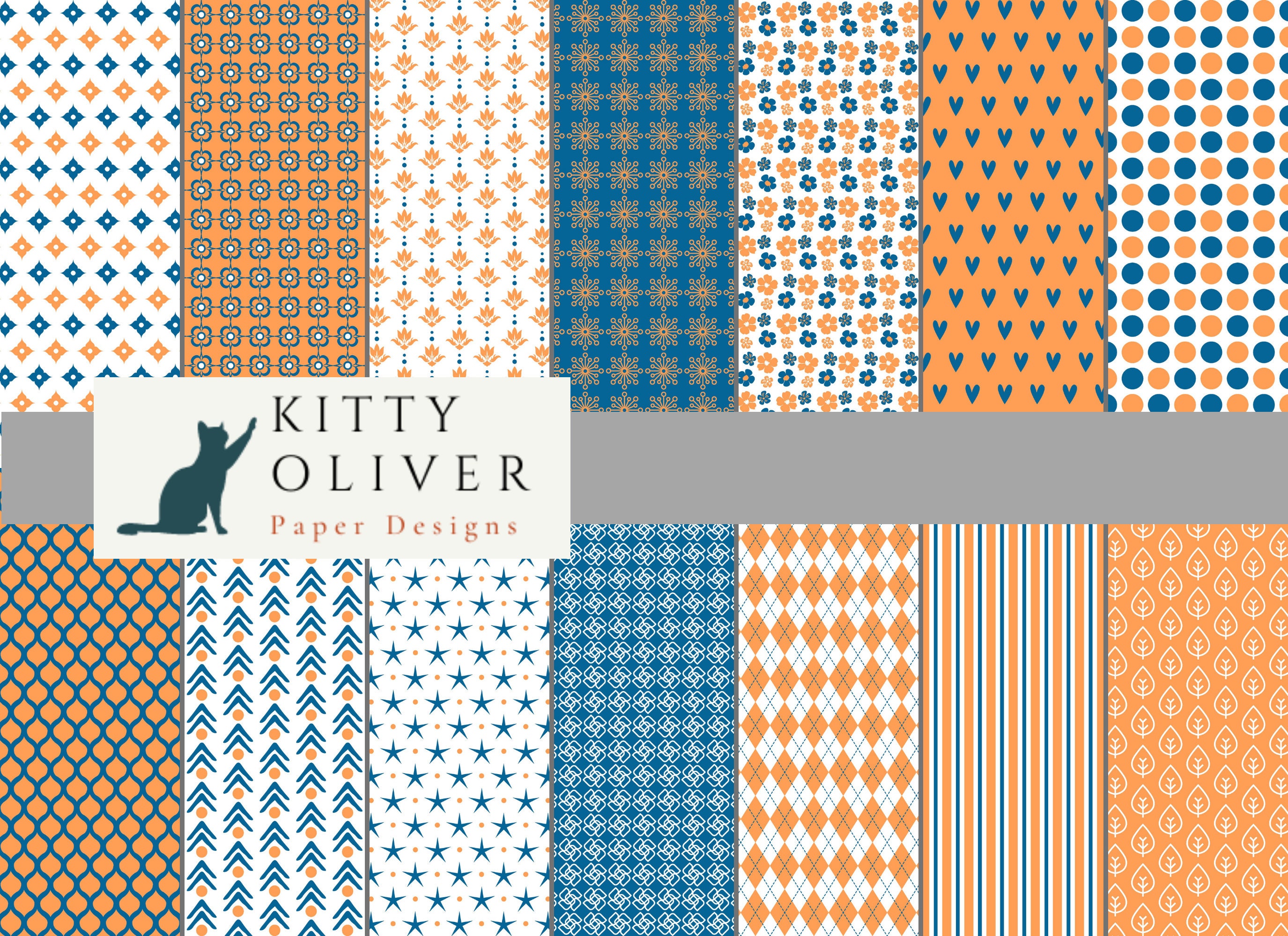 Blue and Orange Geometric Patterns Paper Pack Printable - Etsy
