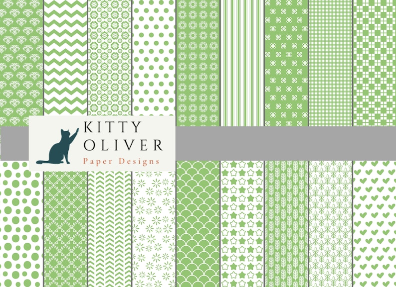Vårgröna grundläggande mönster, värdepapperspaket | Utskrivbart digitalt papper för nedladdning, scrapbooking, korttillverkning, papperspyssel 12x12, 300 DPI bild 1