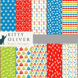 Chunky Shapes Digital Paper Pack in Red Blue Green Orange | Printable Digital Paper Download | Digital Scrapbook Paper | 12x12