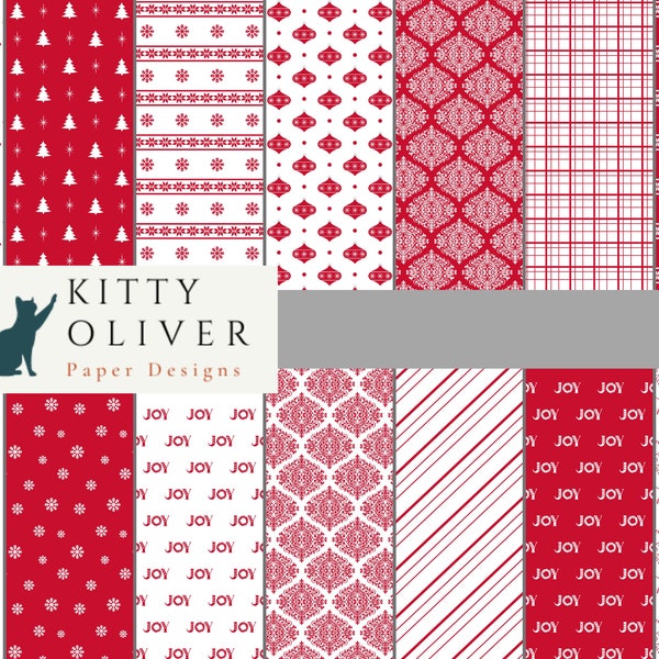 Minimalist Red & White Christmas Paper Pack | Printable Digital Paper Download, Scrapbooking, Card Making, Paper Crafts 12x12, 300 DPI