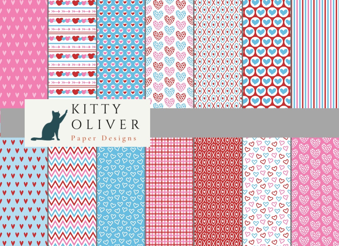 Red, Pink, Sky Blue Valentines Day Digital Paper Pack | Printable ...