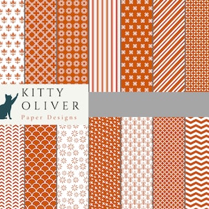 Paquete de papel de valor de patrones básicos naranja quemado / Descarga de papel digital imprimible, Scrapbooking, Fabricación de tarjetas, Artesanía en papel 12x12, 300 DPI