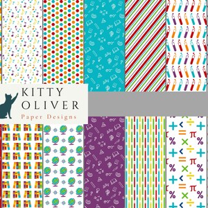 Back to School Paper Pack in Regenbogenfarben | Druckbares digitales Papier Download, Scrapbooking, Kartenherstellung, Papier basteln 12x12, 300 DPI