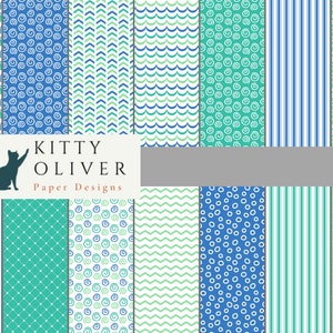 Happy Paper Pack in grün, blau, mint | Druckbares digitales Papier Download, Scrapbooking, Kartenherstellung, Papier basteln 12x12, 300 DPI