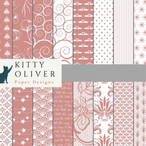 Paquet de papier de mariage élégant vieux rose | Papier numérique imprimable pour scrapbooking, fabrication de cartes, invitations, création de papier, 12 x 12, 300 dpi