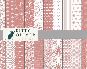 Elegante Dusty Rose Hochzeit Papierpackung | Druckbares digitales Papier für Scrapbooking, Kartenherstellung, Einladungen, Papierbasteln, 12x12, 300 dpi
