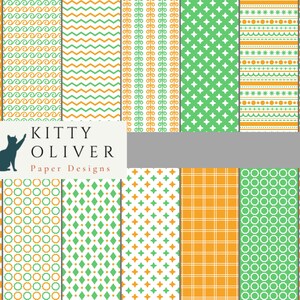 Orange and Green Geometric Digital Paper Pack | Printable Digital Paper Download | Digital Scrapbook Paper | 12x12