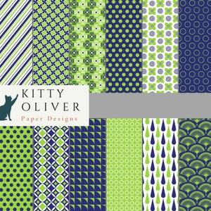 Navy Blue and Lime Green Digital Paper Pack | Printable Digital Paper Download for Scrapbooking, Card Making, Paper Crafts, 12x12, 300 DPI