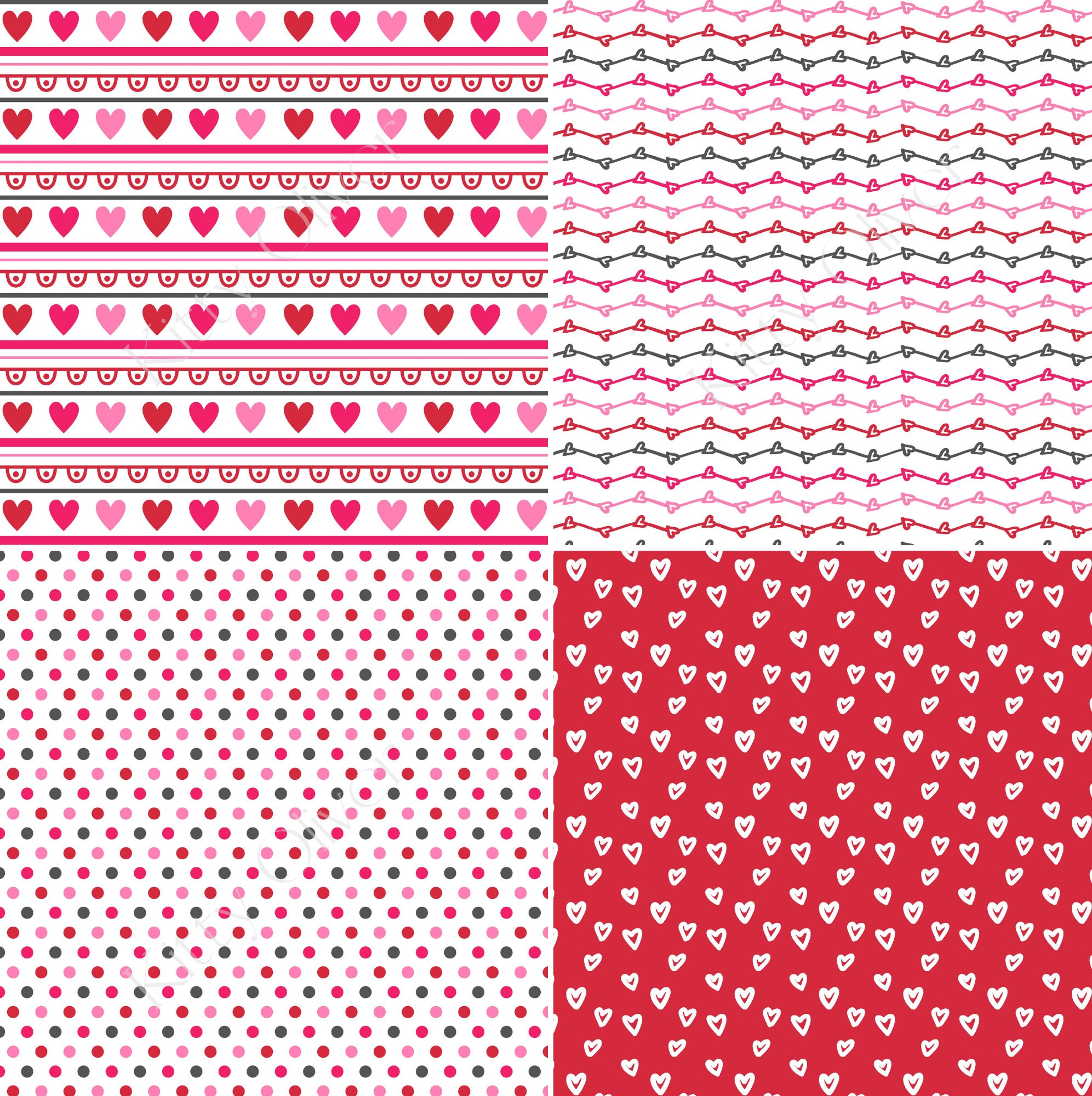 Red, Pink, Charcoal Gray Valentines Day Digital Paper Pack | Printable ...
