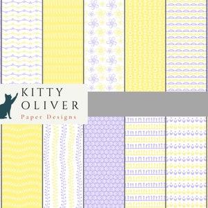 Süßes Pastell Frühlings Doodle Papier Pack in Lavendel und Gelb | Digitales Papier Download, Scrapbooking, Kartenherstellung, Basteln, 12x12, 300 DPI
