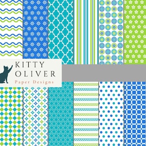 Buntes, festliches Blau, Grün und Türkis Papier pack | Druckbares digitales Papier Download, Scrapbooking, Kartenherstellung, Basteln, 12x12, 300 DPI