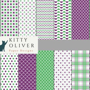 Grün und Lila Geometrisches Papier Pack | Druckbare digitales Papier Download, Scrapbooking, Kartenherstellung, Papier basteln 12x12, 300