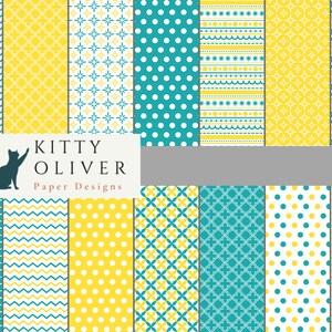 Buntes Türkis und Gelbes Papierpaket | Druckbares digitales Papier Download, Scrapbooking, Kartenherstellung, Papier basteln 12x12, 300 DPI