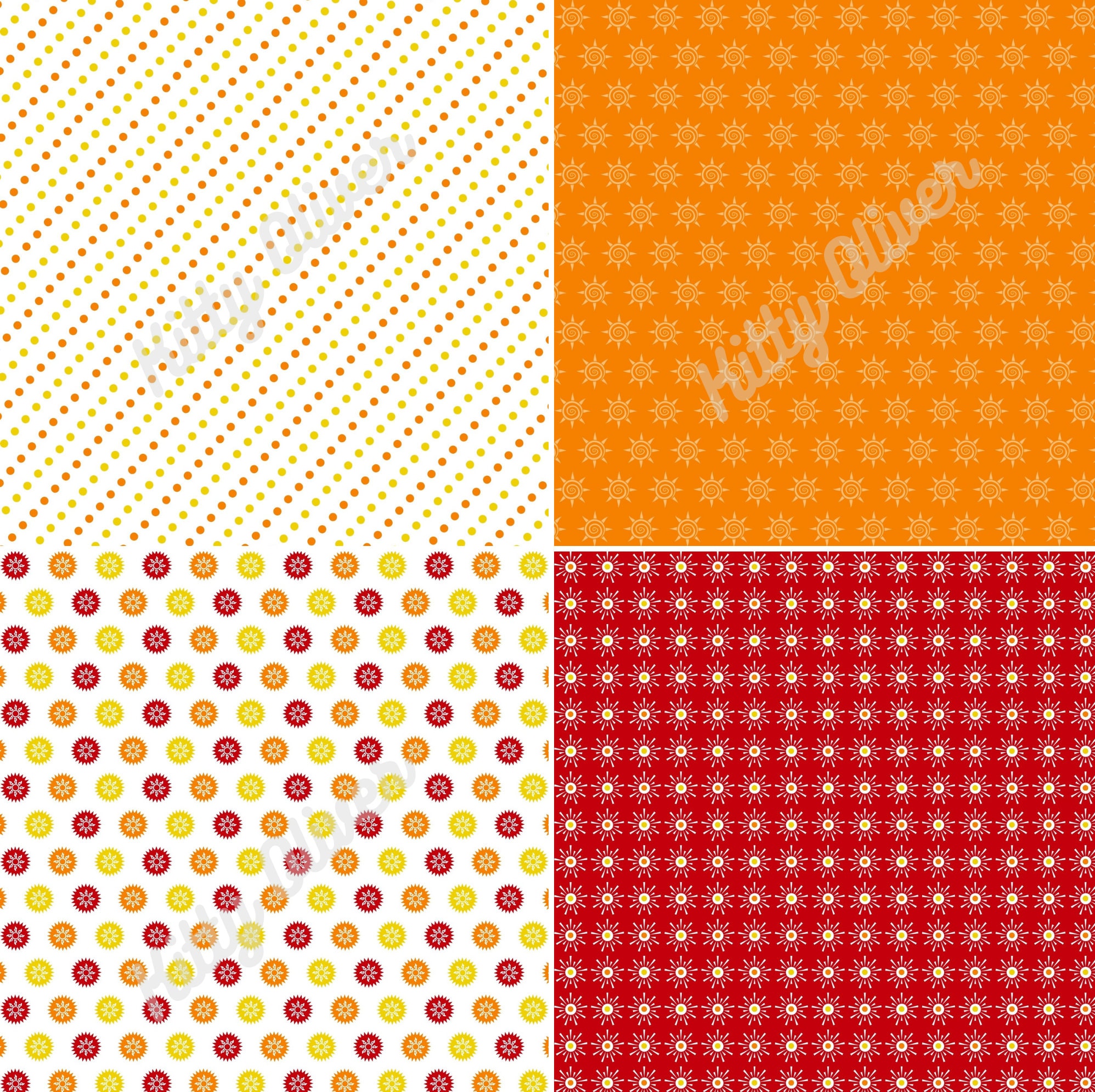 Sun Patterns Paper Pack in Red, Orange, Yellow | Printable Digital ...
