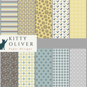 Pack de papier numérique bleu, jaune, gris, marron | Téléchargement de papier numérique imprimable | Papier de scrapbooking numérique | 12x12