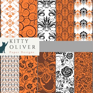 Fancy Halloween Paper Pack Oranje & Zwart | Afdrukbare digitale papier download, scrapbooking, kaart maken, papier ambachten 12x12, 300 DPI