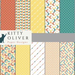 Mid-Century Modern Paper Pack Farben aktualisiert | Printable Digital Paper Download, Scrapbooking, Kartenherstellung, 12x12, 300 DPI