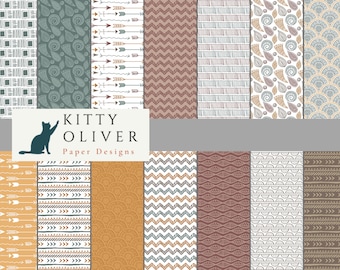 Boho/Tribal papperspaket | Utskrivbart digitalt papper för nedladdning, scrapbooking, korttillverkning, papperspyssel 12x12, 300 DPI