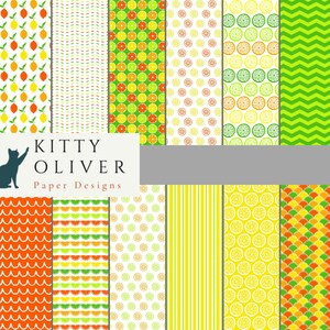 Bunte Zitrusmuster Papierpackung in Gelb, Orange, Grün | Druckbares digitales Papier Download, Scrapbooking, Basteln, 12x12, 300 DPI