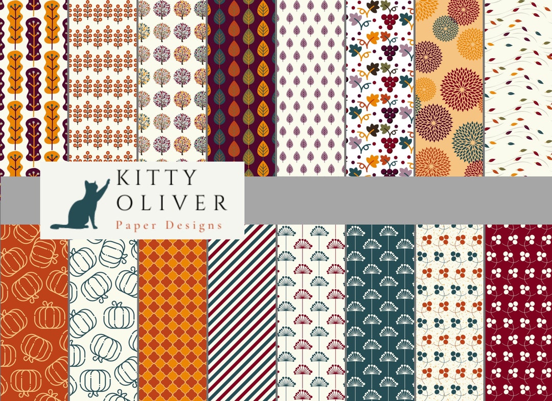 Autumn Patterns in Rich Fall Colors, Printable Digital Paper Download ...
