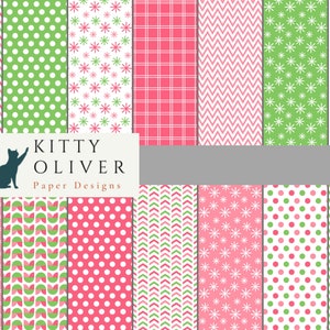 Buntes Rosa und Grünes Papier Pack | Druckbare digitale Papier Download, Scrapbooking, Kartenherstellung, Papier Handwerk 12x12, 300 DPI