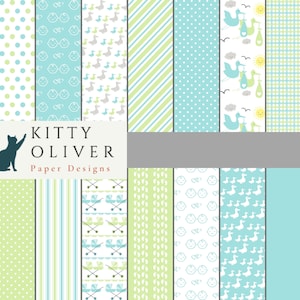 Pack de papier Twin Baby Boy en | bleu et vert Téléchargement de papier numérique imprimable, Scrapbooking, Invitations, Annonces, 12x12, 300 DPI