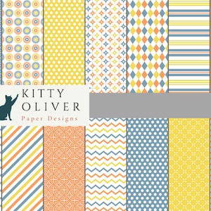 Soft Blue, Gelb und Orange Papier Pack | Druckbares digitales Papier Download, Scrapbooking, Kartenherstellung, 12x12, 300 DPI