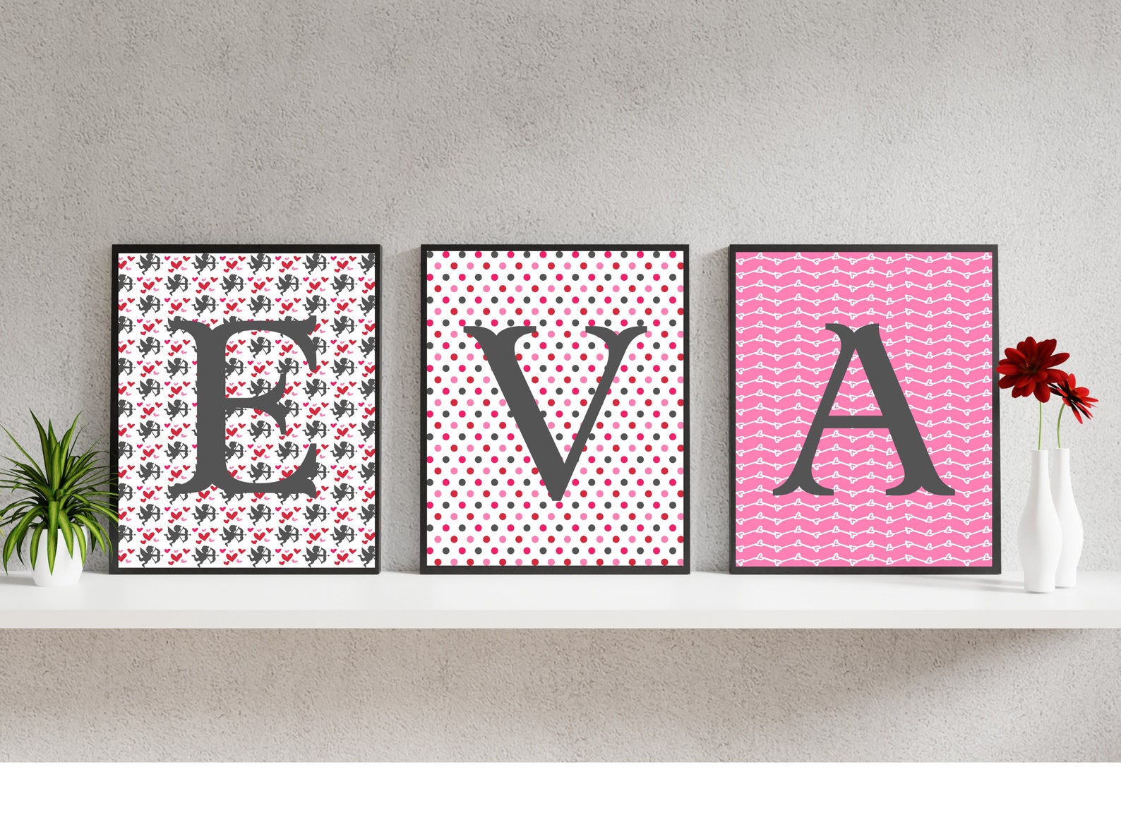 Red, Pink, Charcoal Gray Valentines Day Digital Paper Pack | Printable ...