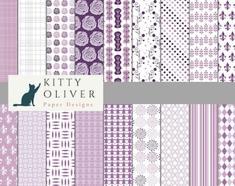 Unique Patterns in 5 Shades of Purple, Printable Digital Paper Download for Scrapbooking, Card Making, Paper Crafting, 12x12, 300 dpi