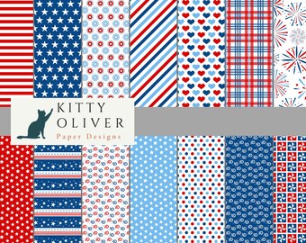 Red, White and Blue Patriotic 4th of July Digital Paper Pack | Printable Digital Paper Download | Digital Scrapbook Paper | 12x12