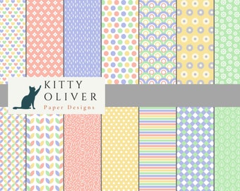Pastel Pink, Yellow, Green, Blue Digital Paper Pack | Printable Digital Paper Download | Digital Scrapbook Paper | 12x12