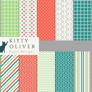 Teal, Orange and Green Paper Pack | Printable Digital Paper Download, Scrapbooking, Card Making, Paper Crafts 12x12, 300 DPI