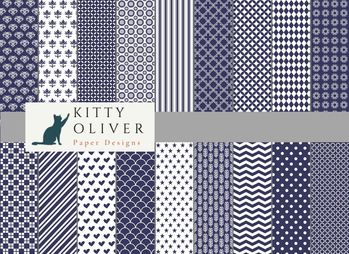 Navy Blue Basic Patterns Paper Pack Printable Digital Paper Download