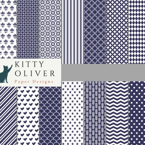 Navy Blue Basic Patterns Paper Pack Printable Digital Paper Download