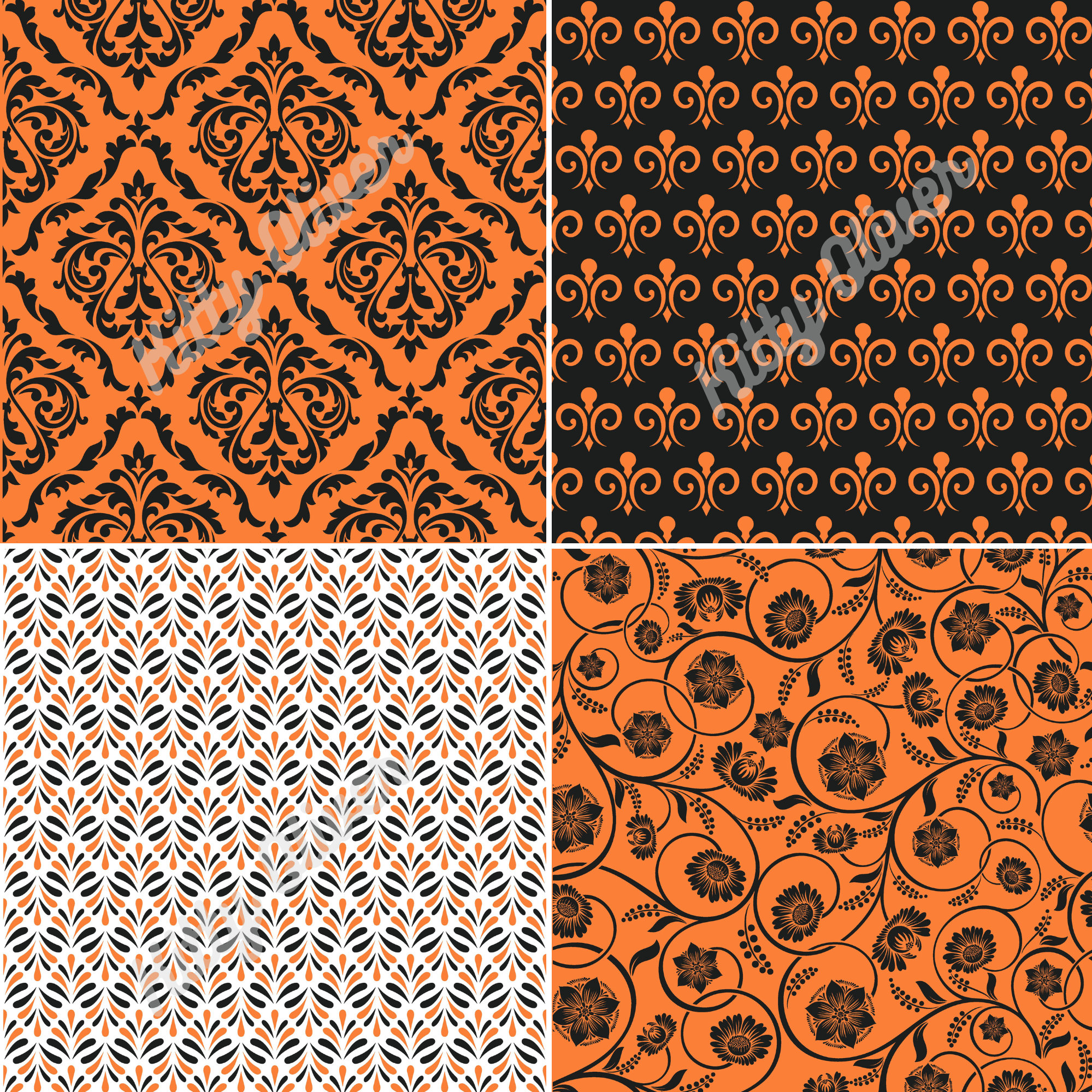 Fancy Halloween Paper Pack Orange & Black | Printable Digital Paper ...