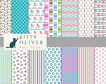 Beach Vacation Paper Pack, w Flip Flops, Hibiscus, Surfboards | Printable Digital Paper Download, Scrapbooking, Card Making, 12x12, 300 DPI
