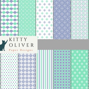 Soft Blue and Aqua Geometric Digital Paper Pack | Printable Digital Paper Download | Digital Scrapbook Paper | 12x12