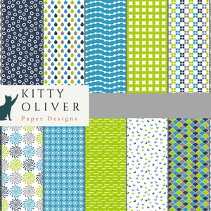 Simple Shapes Papier Pack Grau Navy Lime Blue | Druckbare digitale Papier Download, Scrapbooking, Kartenherstellung, Papier Handwerk 12x12, 300 DPI