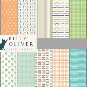 Motifs amusants d’été dans des couleurs vintage | Téléchargement de papier numérique imprimable, Scrapbooking, Fabrication de cartes, Artisanat 12x12, 300 DPI