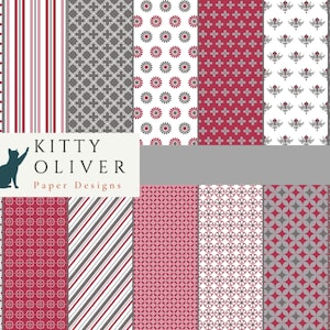 Cranberry Rot und Grau Muster Papier pack | Druckbares digitales Papier Download, Scrapbooking, Kartenherstellung, Basteln, 12x12, 300 DPI