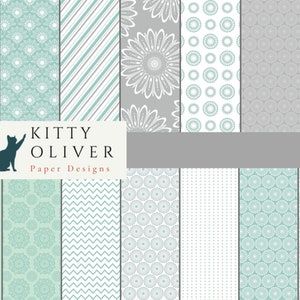 Mint und Grau Pastell Papier Pack | Druckbare digitales Papier Download, Scrapbooking, Kartenherstellung, Basteln, 12x12, 300 DPI